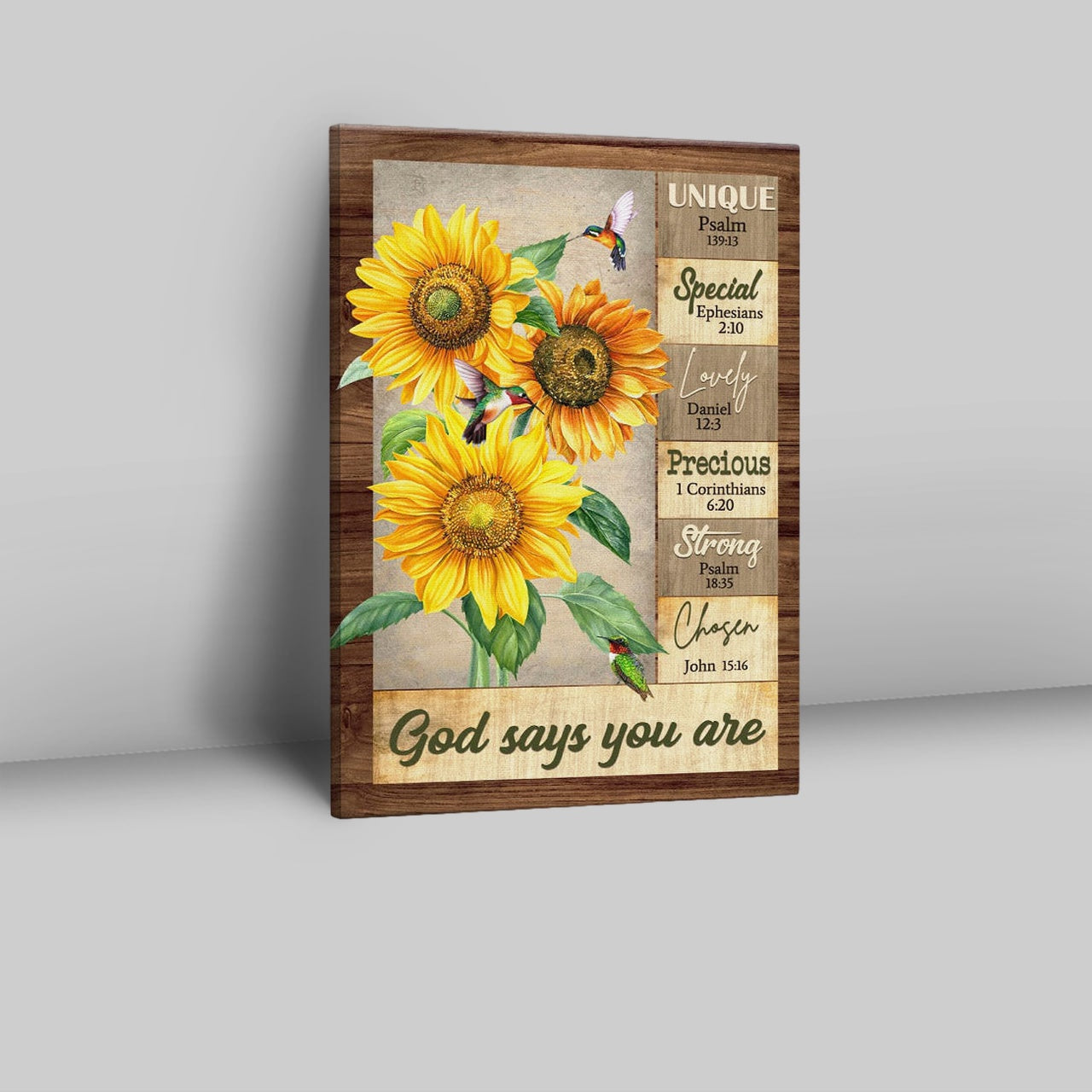 God Says You Are Hummingbird Sunflower Christian Canvas Prints - Bible Verse Wall Decor - Scripture Wall Art