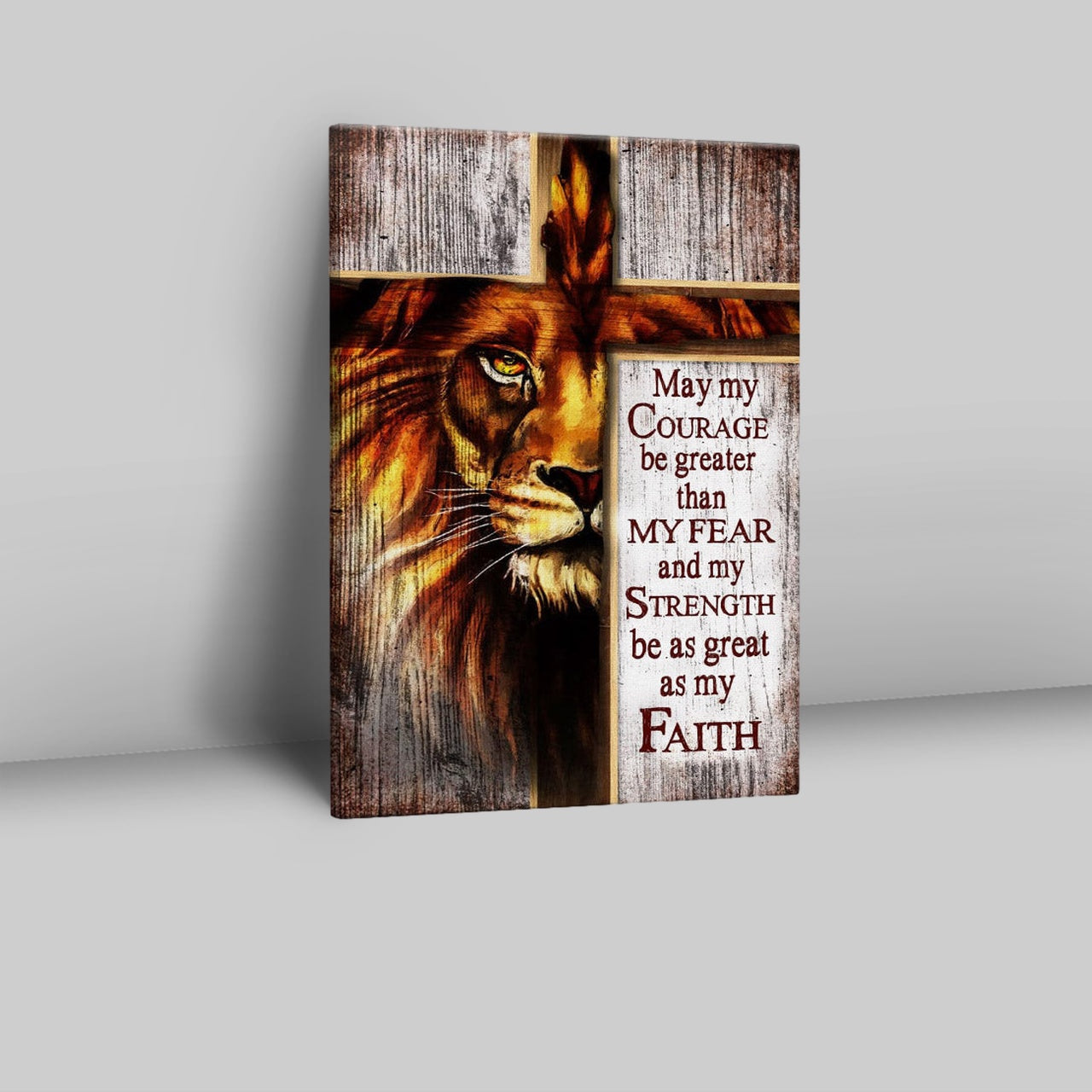 May My Courage Be Greater Than My Fear, Lion Of Judah, Christian Canvas Wall Art - Bible Verse Wall Decor