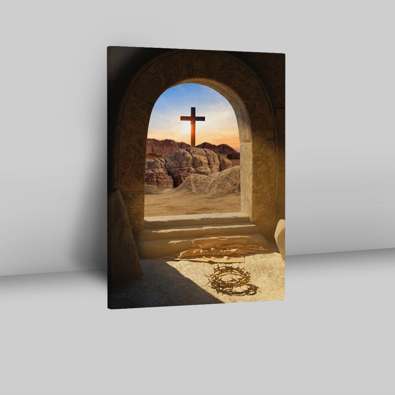 Empty Tomb Crown Of Thorns Rugged Cross Canvas Pictures - Christian Wall Art - Canvas Easter Wall Decor