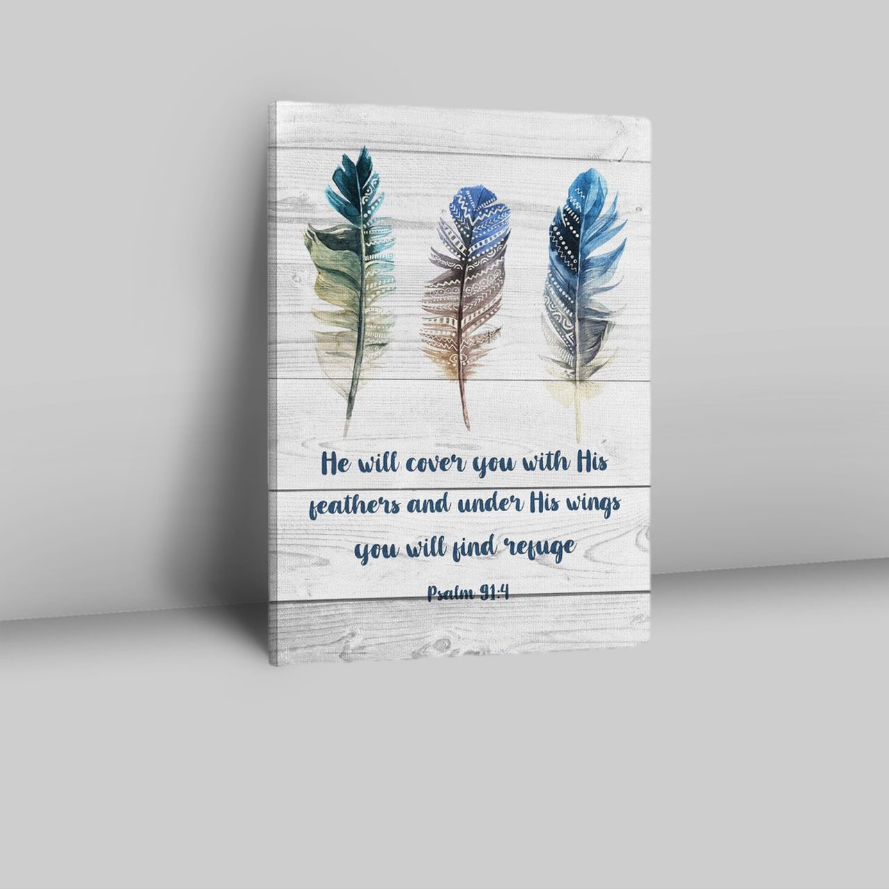 Bible Verse Psalm 914 He Will Cover You With His Feathers Canvas Print