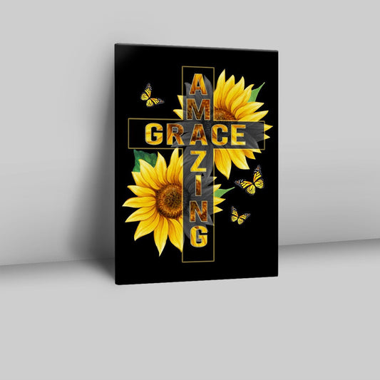 Amazing Grace Sunflower Canvas Prints - Bible Verse Wall Decor - Scripture Wall Art