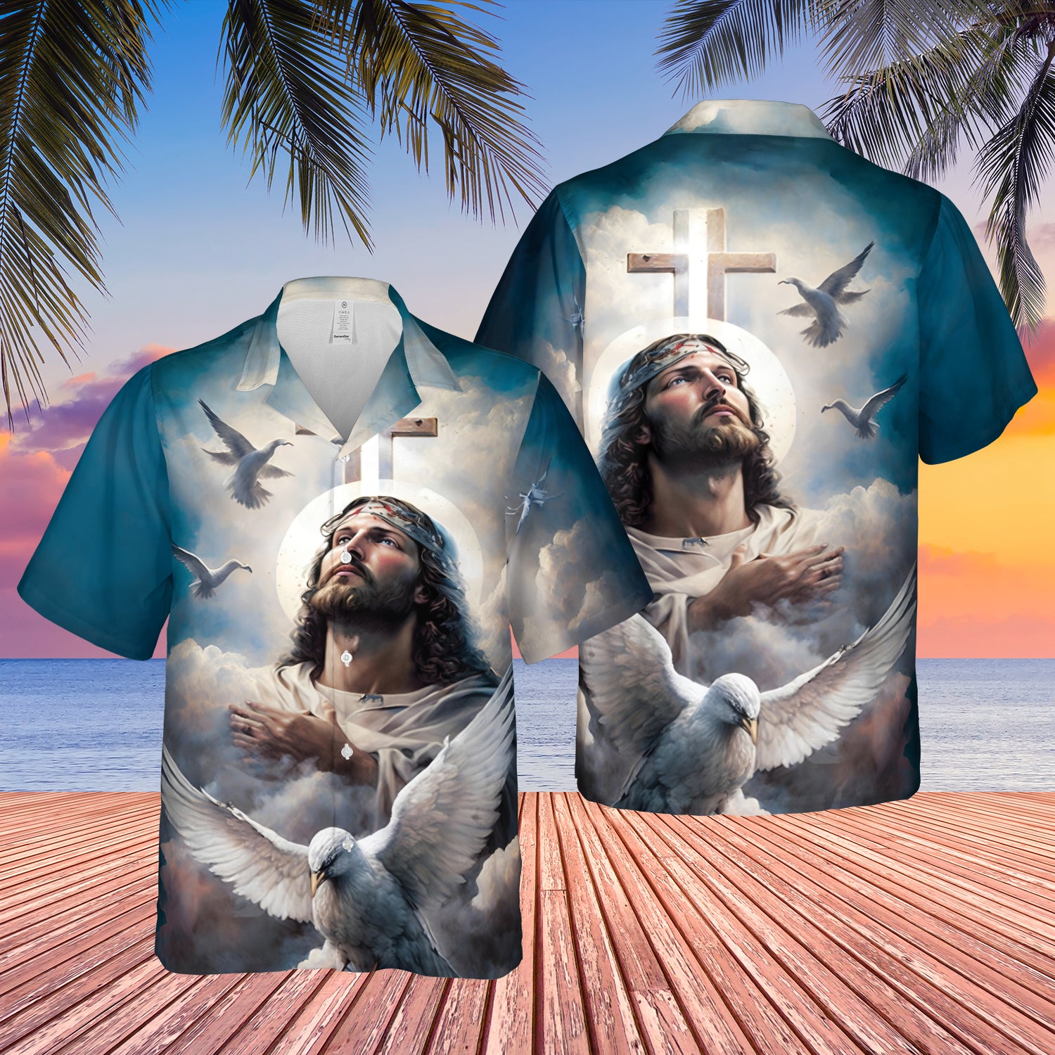 Jesus Cross Dove Christian Hawaiian Shirt - Hawaiian Beach Shirts for Men Women