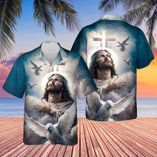 Jesus Cross Dove Christian Hawaiian Shirt - Hawaiian Beach Shirts for Men Women