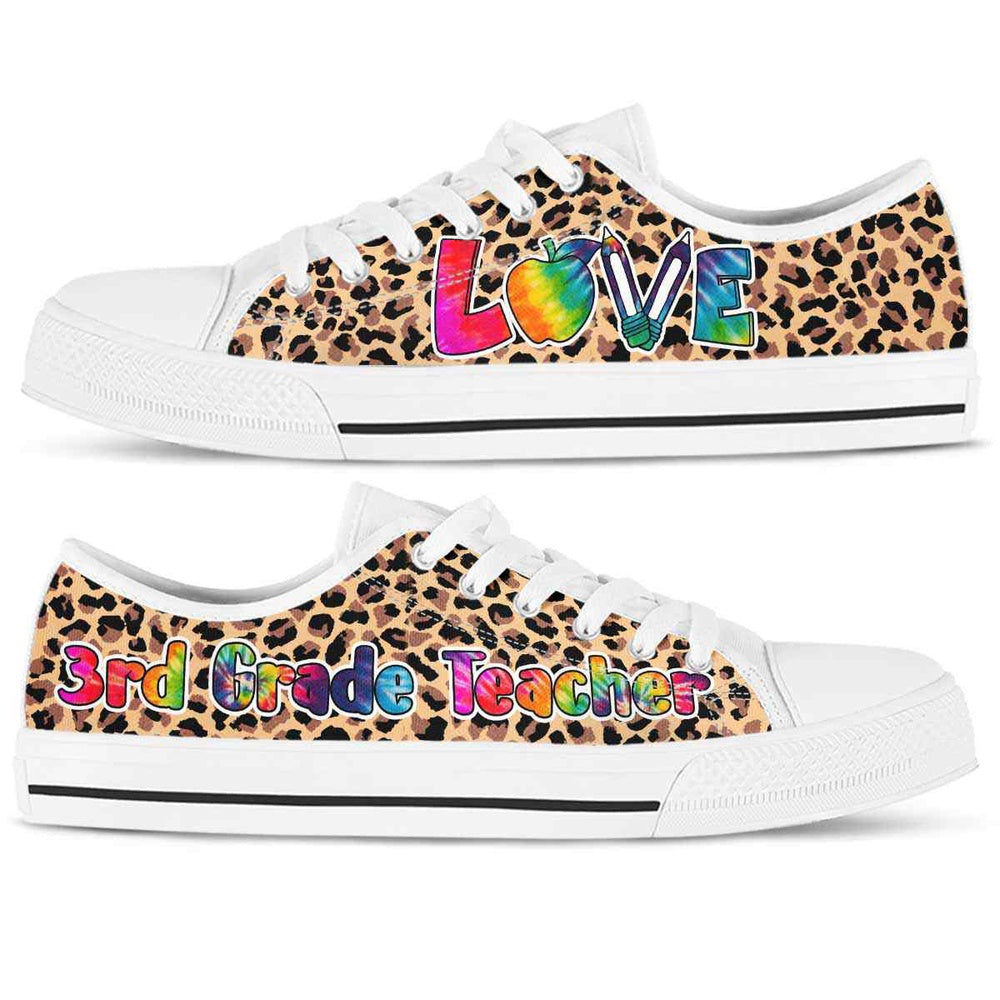 3Rd Grade Teacher Leopard Love Low Top Shoes, Teacher Shoes, Low Top Sneakers