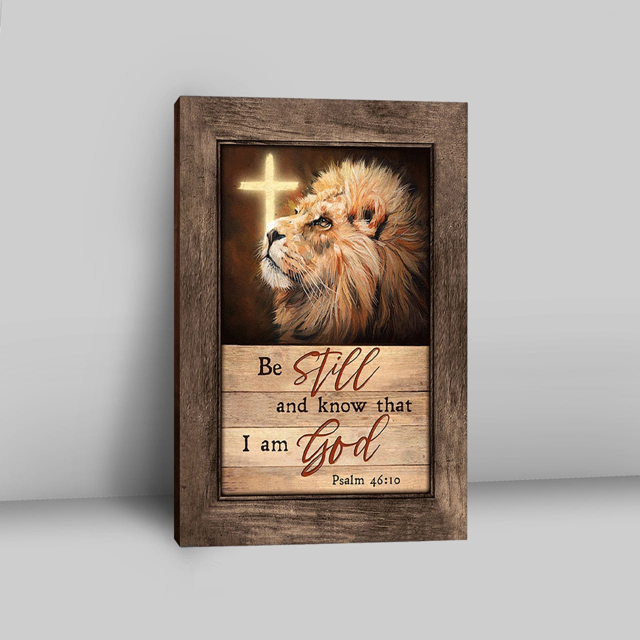 Be Still And Know That I Am God Lion Of Judah Cross Light Canvas Art - Bible Verse Wall Art - Christian Inspirational Wall Decor