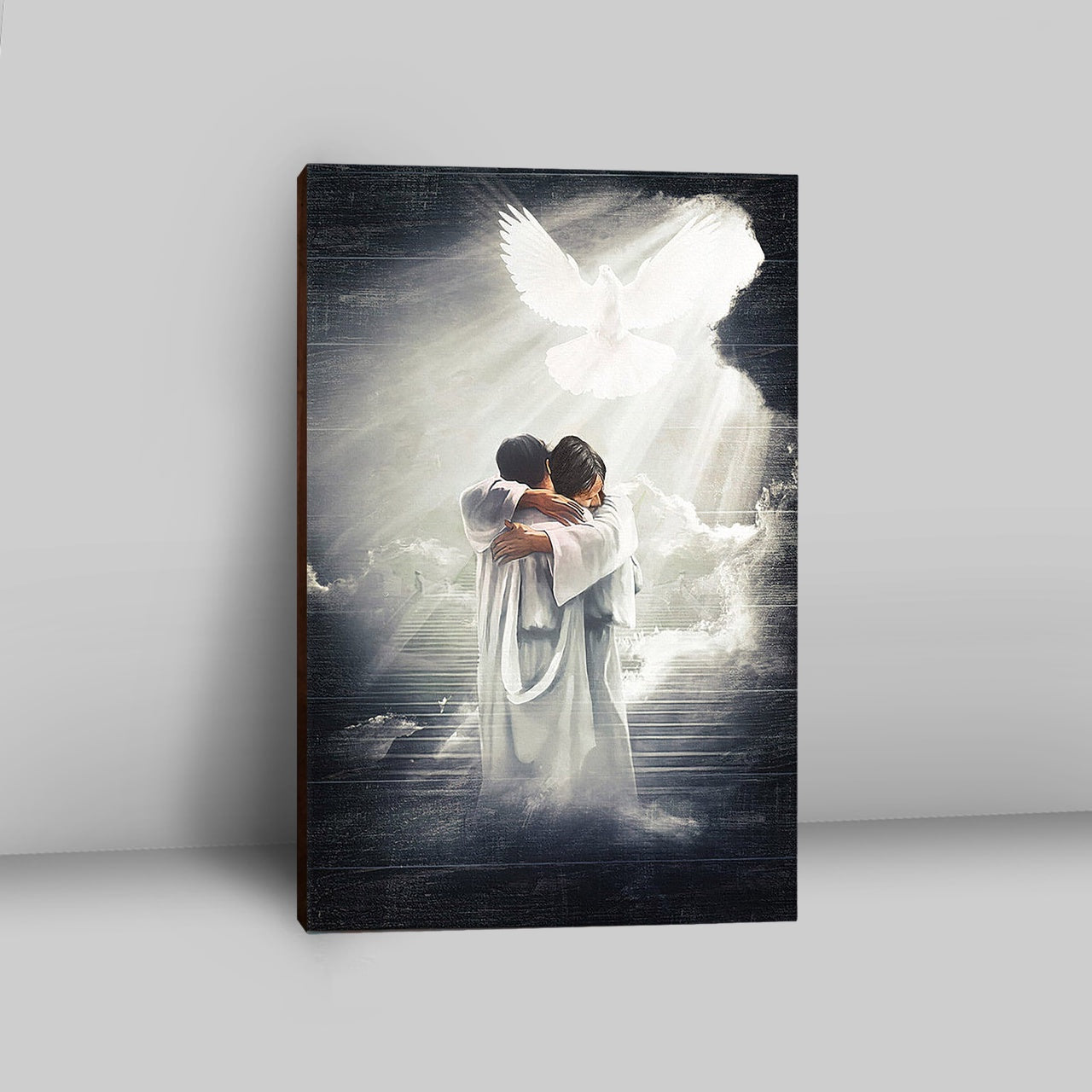 Jesus Hugging Man Dove Canvas Art - Christian Art - Bible Verse Wall Art - Religious Home Decor