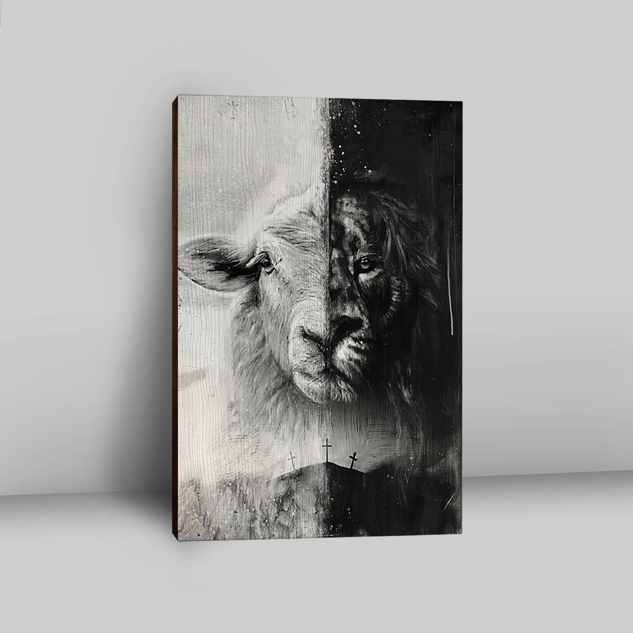 Lion And Lamb Face Canvas - Lion Canvas Print - Christian Wall Art - Religious Home Decor