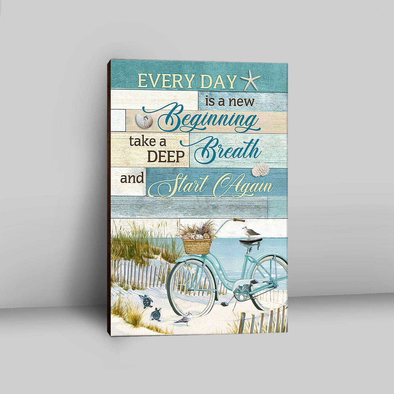 Every Day Is A New Beginning Bicycle Beach Canvas Art - Christian Art - Bible Verse Wall Art - Religious Home Decor