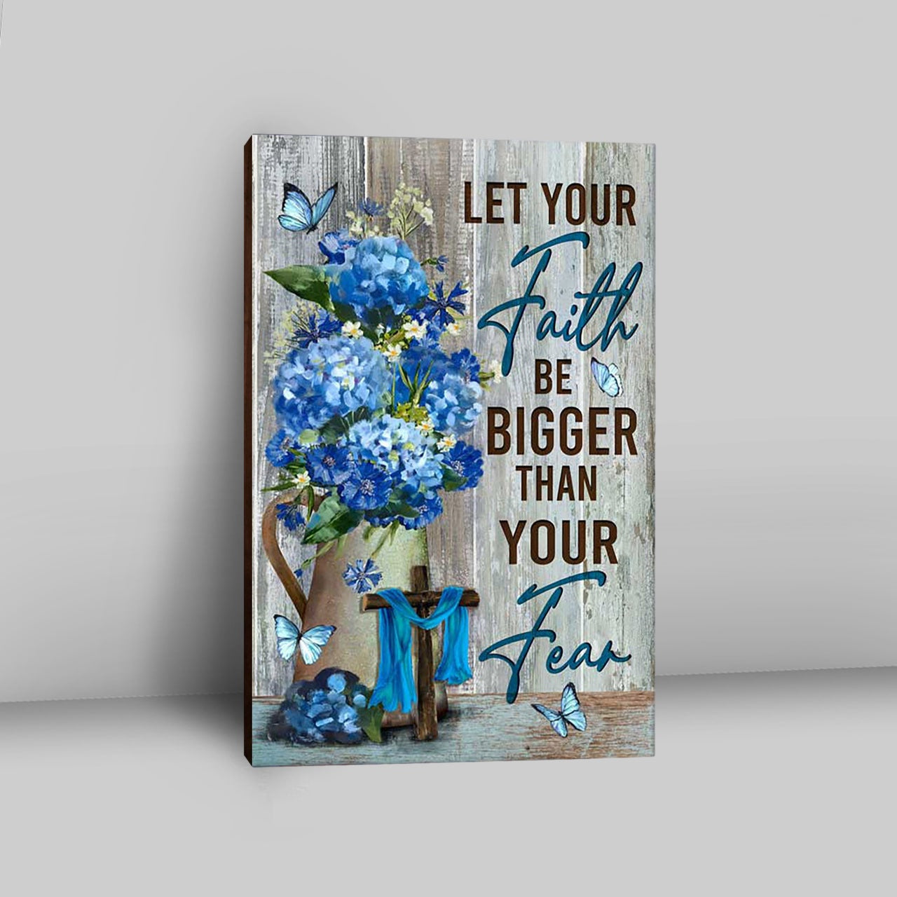 Let Your Faith Be Bigger Than Your Fear Flower Blue Butterfly Canvas - Lion Canvas Print - Christian Wall Art - Religious Home Decor