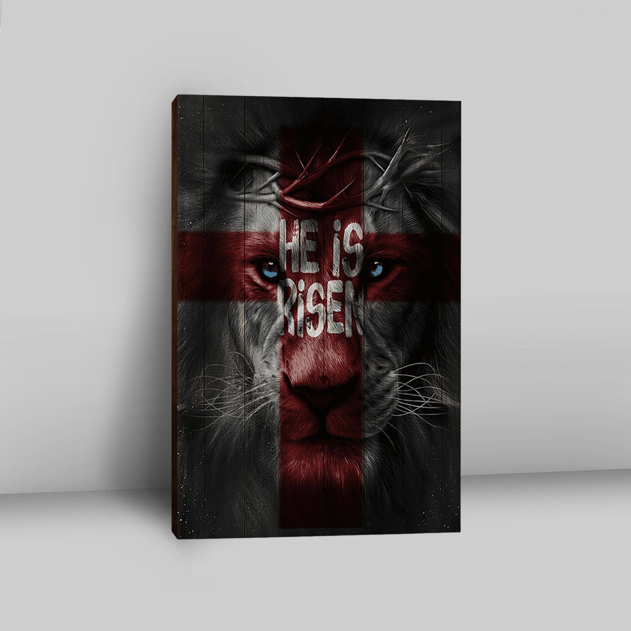 He Is Risen Lion Cross Canvas Art - Bible Verse Wall Art - Christian Inspirational Wall Decor