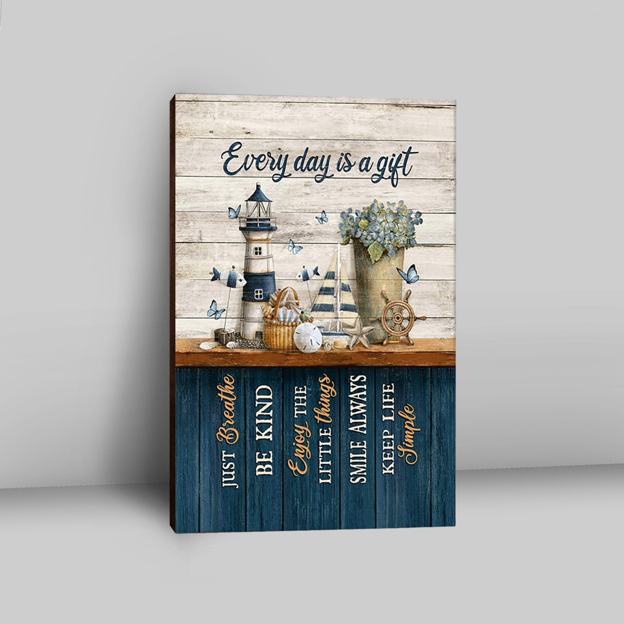 Every Day Is A Gift Lighthouse Butterfly Canvas Wall Art - Christian Canvas Prints - Bible Verse Canvas Art