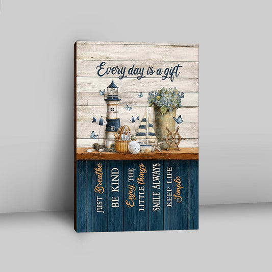 Every Day Is A Gift Lighthouse Butterfly Canvas Wall Art - Christian Canvas Prints - Bible Verse Canvas Art