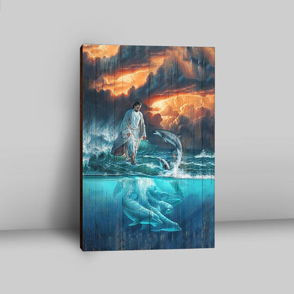 Jesus Walking On The Sea Dolphin Canvas Art - Christian Art - Bible Verse Wall Art - Religious Home Decor