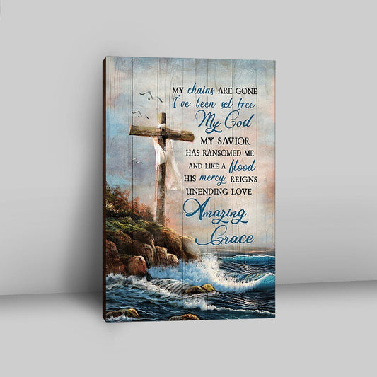 My Chains Are Gone God Cross Sea Canvas Print - Inspirational Canvas Art - Christian Wall Art Home Decor