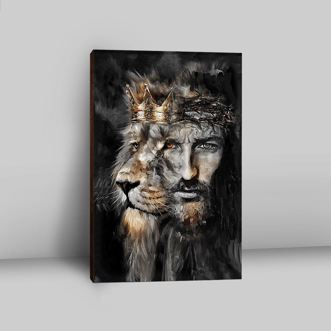 Jesus Lion Of Judah Crown Of Thorn Canvas Wall Art - Christian Canvas Prints - Bible Verse Canvas Art