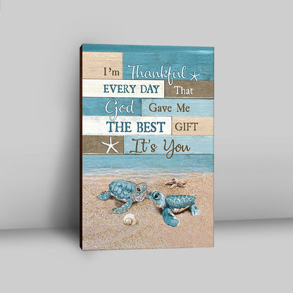 I'm Thankful Every Day Blue Sea Turtle Canvas Art - Bible Verse Wall Art - Christian Inspirational Wall Decor