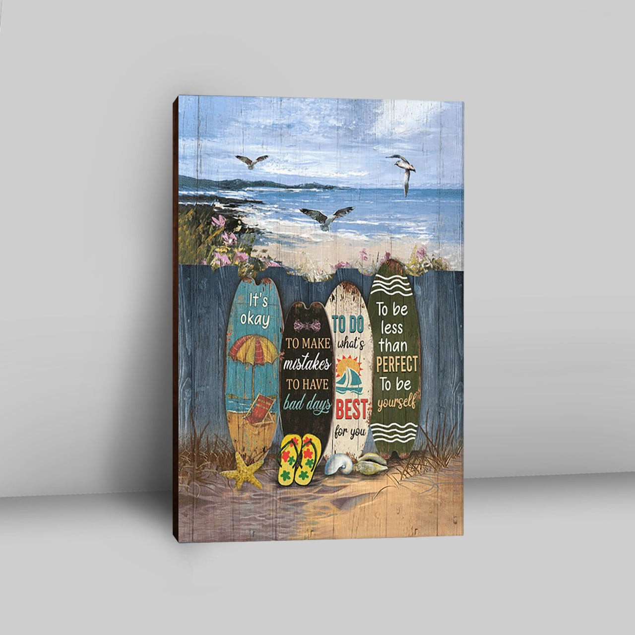 It's Okay To Make Mistakes Beach Scene Gulls Seagulls Starfish Canvas Wall Art - Christian Canvas Prints - Bible Verse Canvas Art