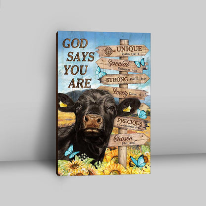 God Says You Are Black Cow Sunflower Field Canvas Wall Art - Bible Verse Canvas Art - Inspirational Art - Christian Home Decor