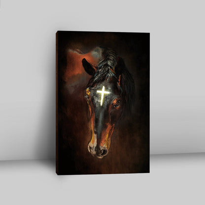 Black Horse Shinning Cross The Incredible Horse Canvas Wall Art - Bible Verse Canvas Art - Inspirational Art - Christian Home Decor