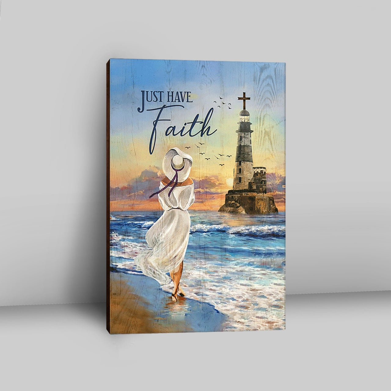 Just Have Faith Ocean Lighthouse Canvas Wall Art - Christian Canvas Prints - Bible Verse Canvas Art