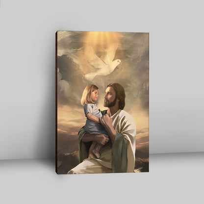 Jesus With Child White Dove Canvas Art - Christian Art - Bible Verse Wall Art - Religious Home Decor