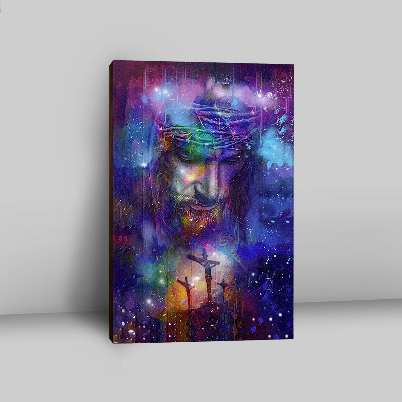 Jesus Face Crown Of Thorns Cross Wall Art Canvas - Jesus Portrait Canvas Prints - Christian Wall Art