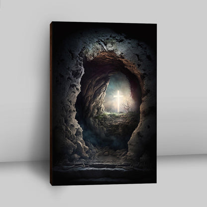 Resurrection Light Empty Tomb With Crucifix Dawn Canvas Prints - Religious Canvas Art - Christian Wall Decor