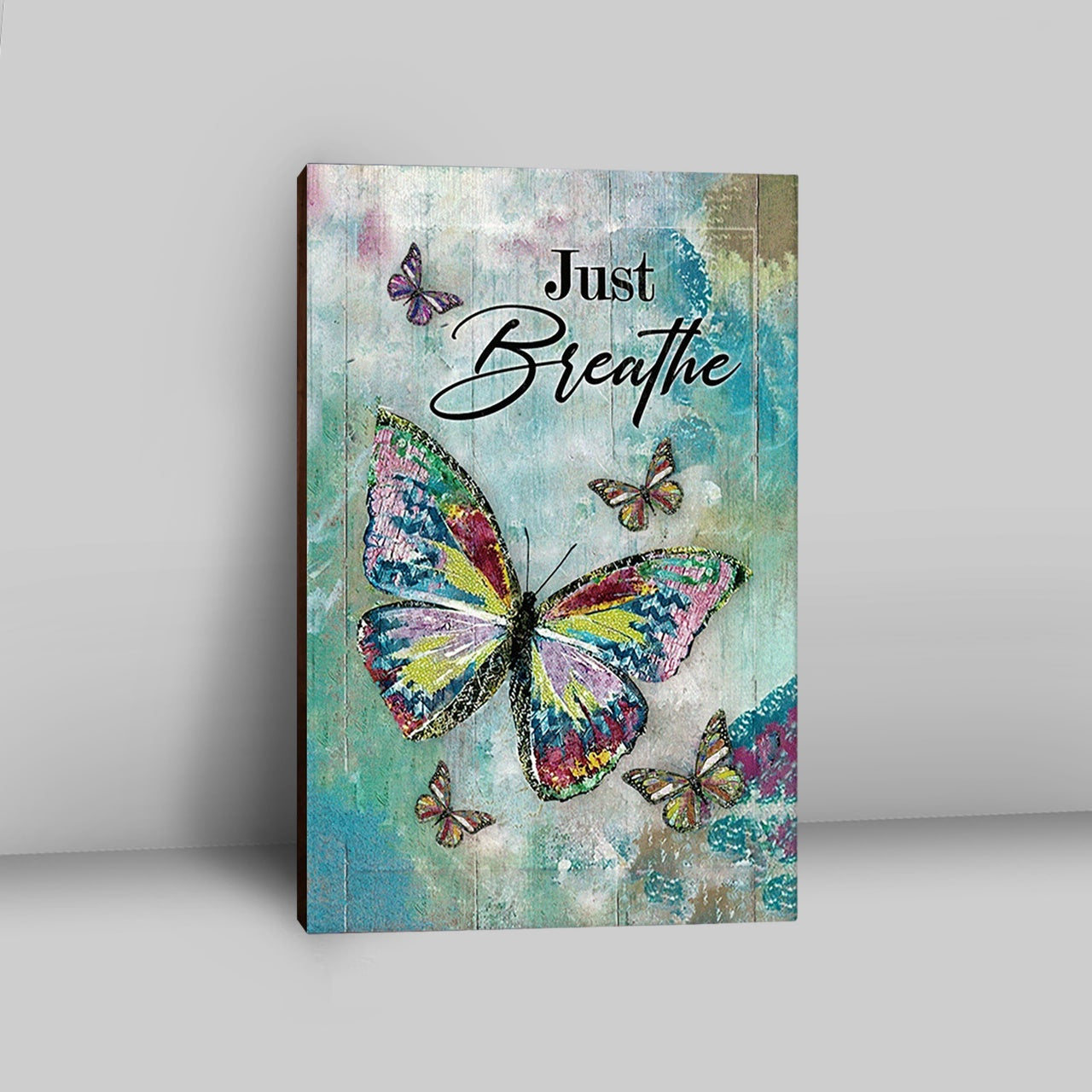 Just Breathe Brilliant Butterfly Canvas Wall Art - Bible Verse Canvas Art - Inspirational Art - Christian Home Decor