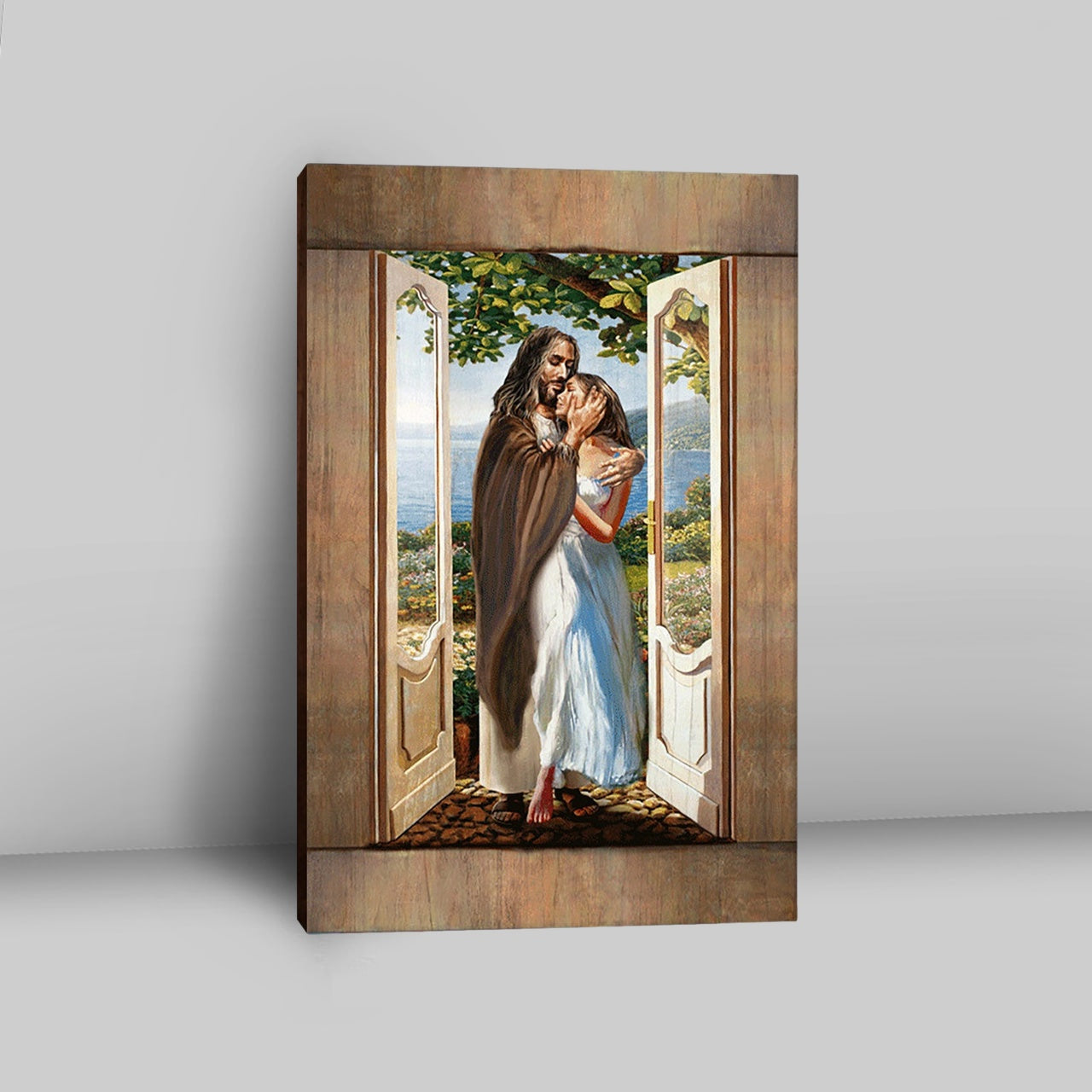 Pretty Girl Beautiful Forest Walking With Jesus Canvas Print - Inspirational Canvas Art - Christian Wall Art Home Decor