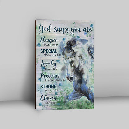 Blue Horse God Says You Are Unique Canvas Wall Art - Bible Verse Canvas Art - Inspirational Art - Christian Home Decor