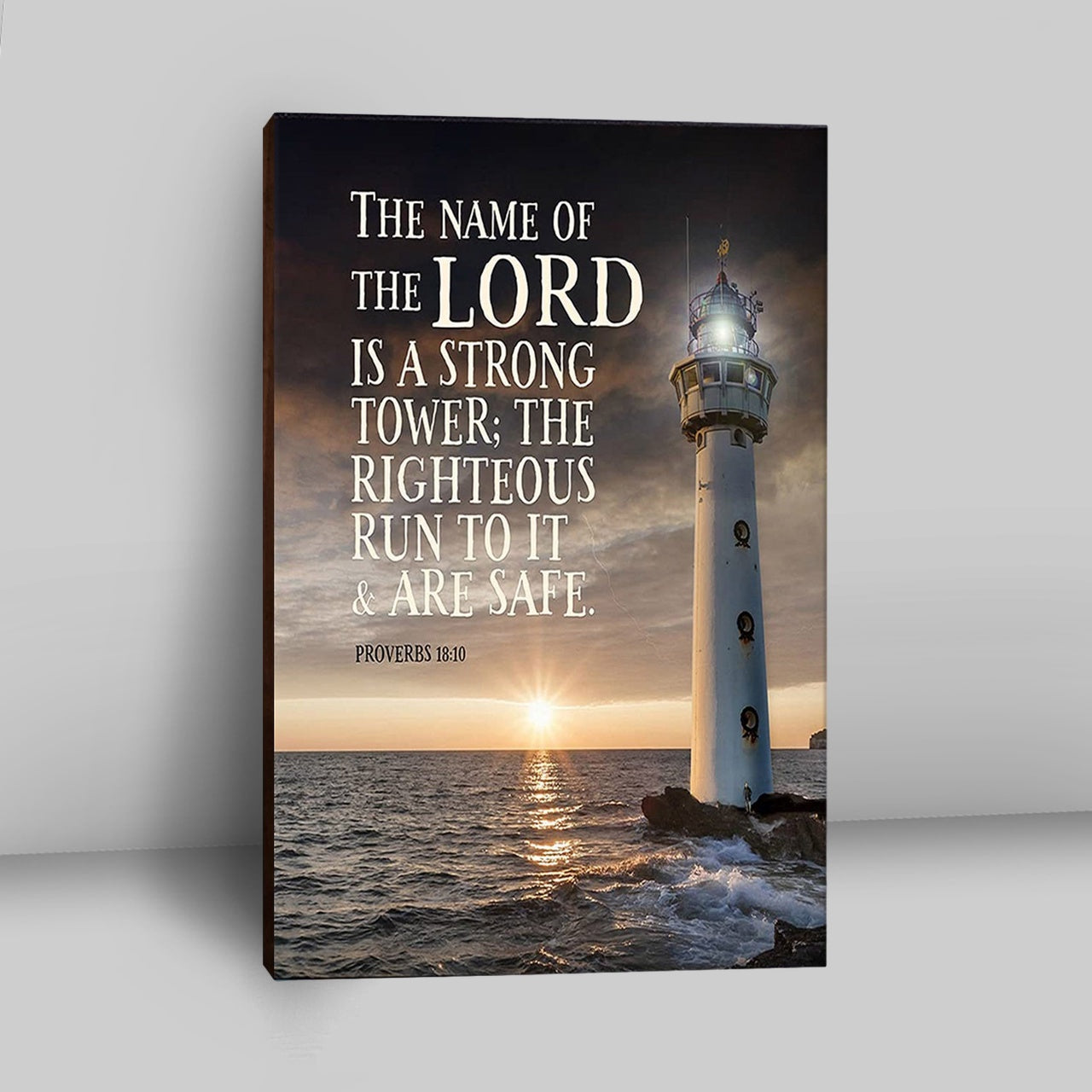 Lighthouse Wall Art - Proverbs 18 10 - The Name Of The Lord Is A Strong Tower - Christian Canvas Wall Art Decor