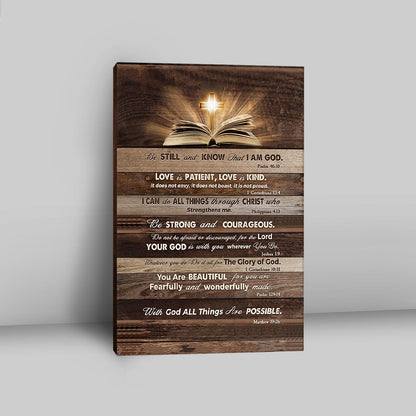 Cross Bible Verses - Be Still & Know That I Am God Canvas Art - Bible Verse Wall Art - Christian Inspirational Wall Decor