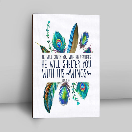 He Will Cover You With His Feathers Wall Art Canvas - Christian Canvas Wall Art Decor