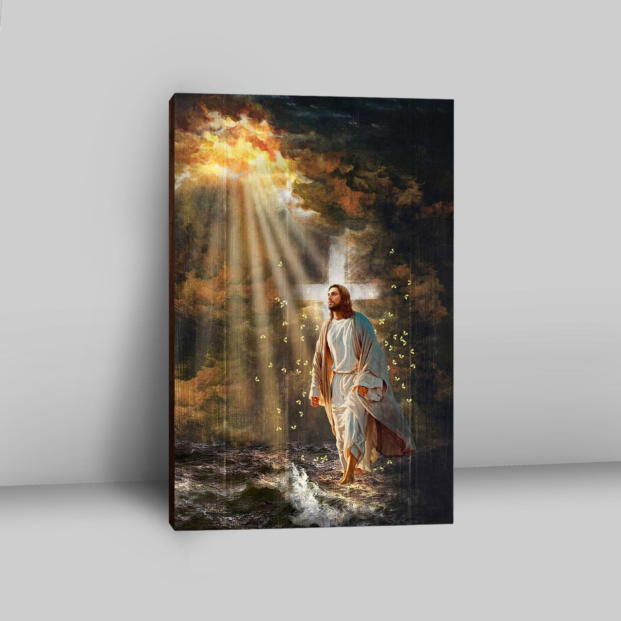 Jesus Walking On Water Yellow Butterfly Canvas Art - Christian Art - Bible Verse Wall Art - Religious Home Decor