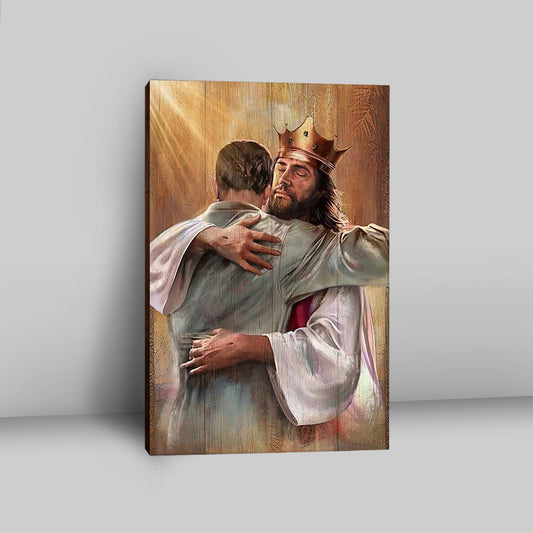 Jesus The King Canvas - A Heartwarming Hug From Jesus Wall Art Canvas - Jesus Portrait Canvas Prints - Christian Wall Art