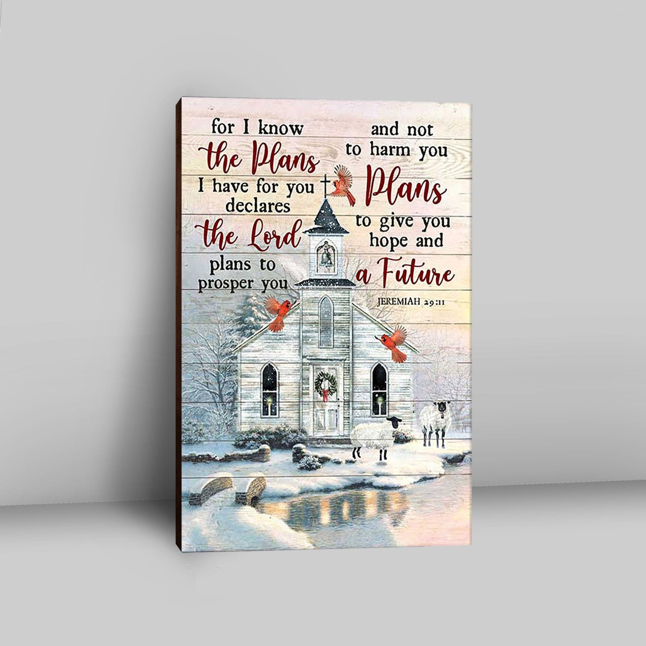 Church Cardinal Sheep Winter - For I Know The Plans I Have For You Canvas Wall Art - Christian Canvas Prints - Bible Verse Canvas Art