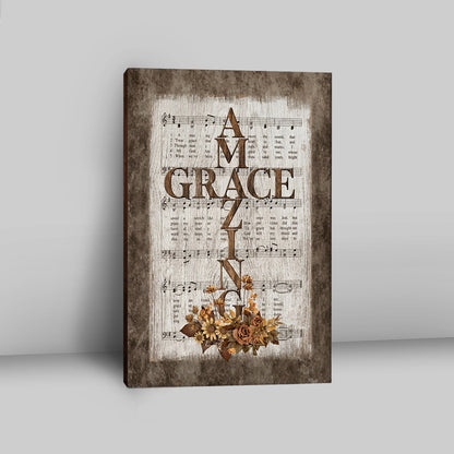 Grace Song Vintage Flower Jesus Cross Canvas Wall Art - Christian Canvas Prints - Bible Verse Canvas Art