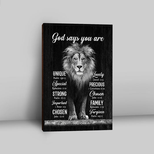 God Says You Are Lion Of Judah Cross Canvas Art - Bible Verse Wall Art - Christian Inspirational Wall Decor