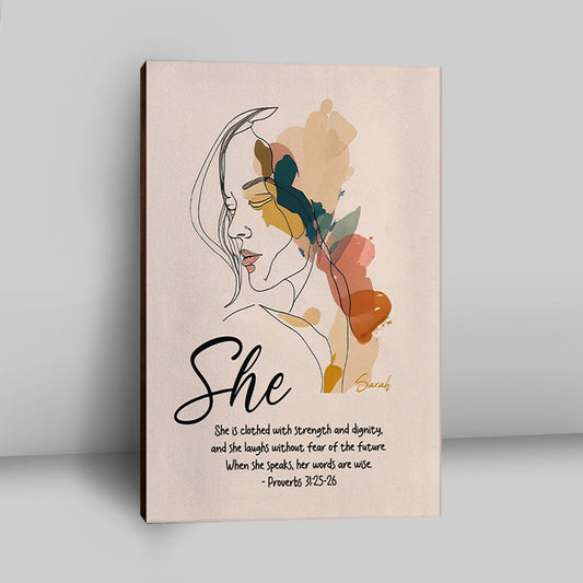 Proverbs 315-6 When She Speaks, Her Words Are Wise Personalized Canvas Wall Art - Religious Canvas Prints - Bible Canvas Art