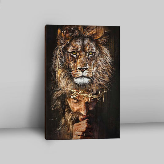 Jesus Pray Crown Of Thorn Lion Wall Art Canvas - Jesus Portrait Canvas Prints - Christian Wall Art