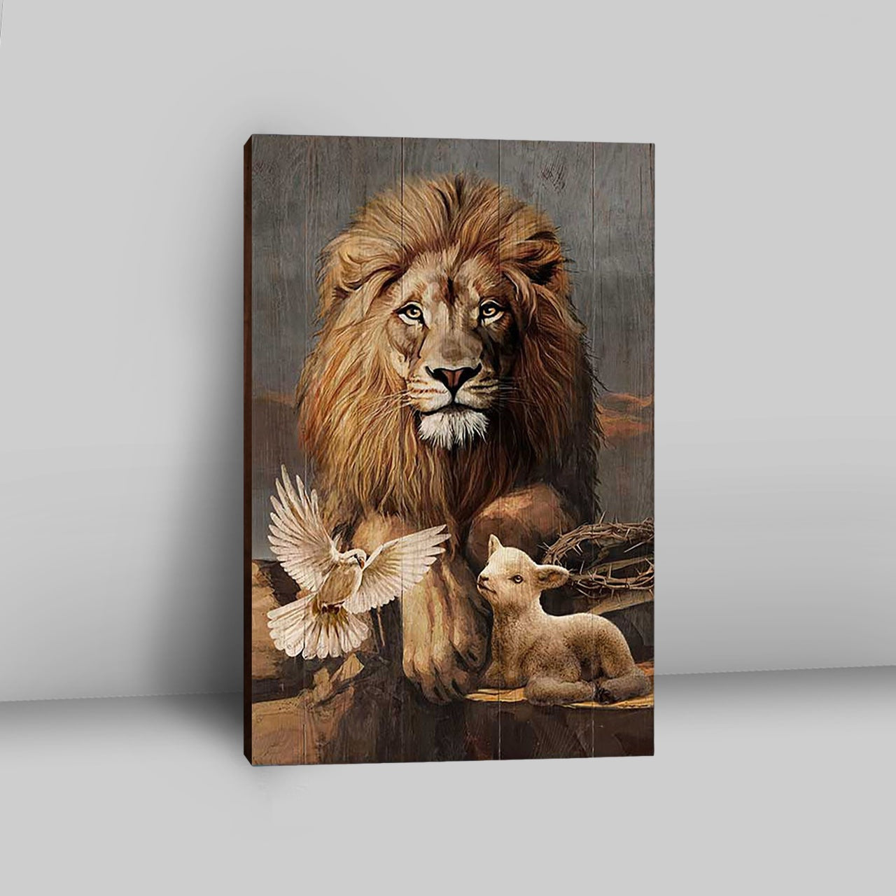 Lion Little Lamb And Beautiful Dove Canvas - Lion Canvas Print - Christian Wall Art - Religious Home Decor