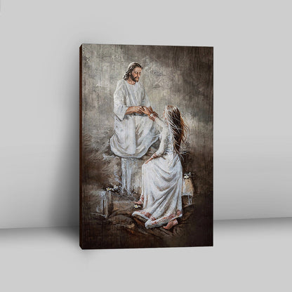 Jesus With Girl Walking With Jesus Wall Art Canvas - Jesus Portrait Canvas Prints - Christian Wall Art