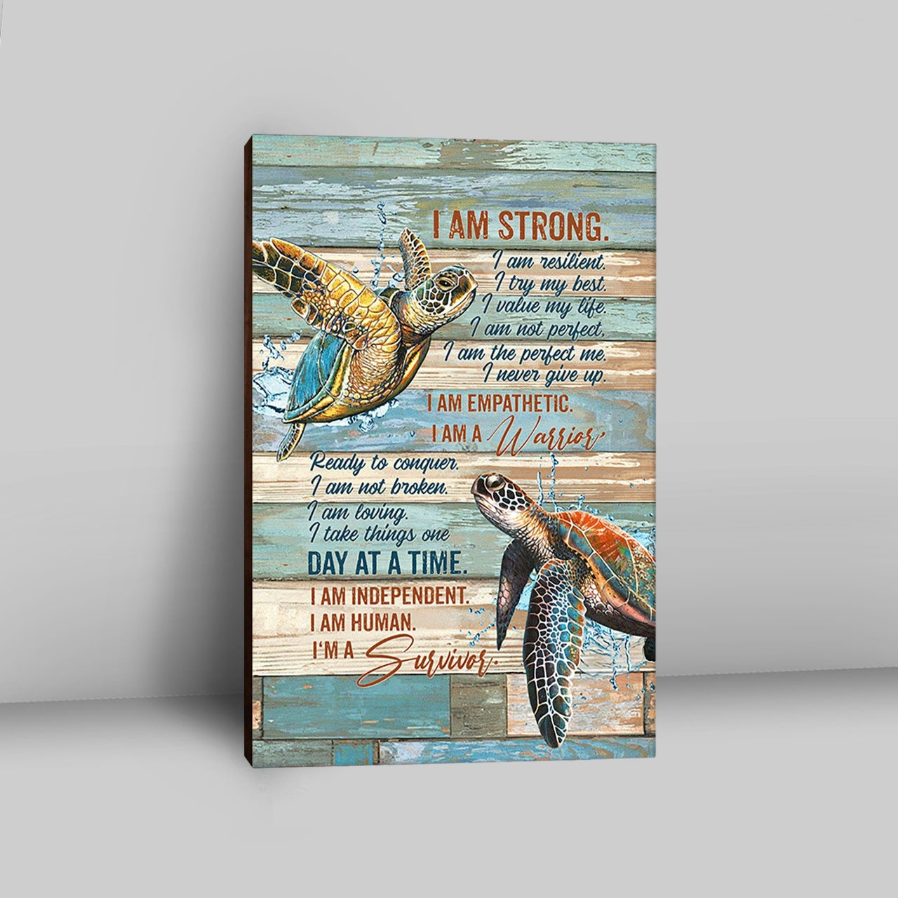 I Am Strong I Am A Survivor Sea Turtle Canvas Wall Art - Christian Canvas Prints - Bible Verse Canvas Art