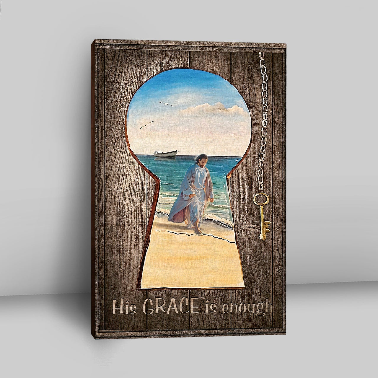 His Grace Is Enough Canvas Wall Art - Jesus Walks On The Beach Canvas - Jesus Canvas Pictures - Christian Canvas Wall Art