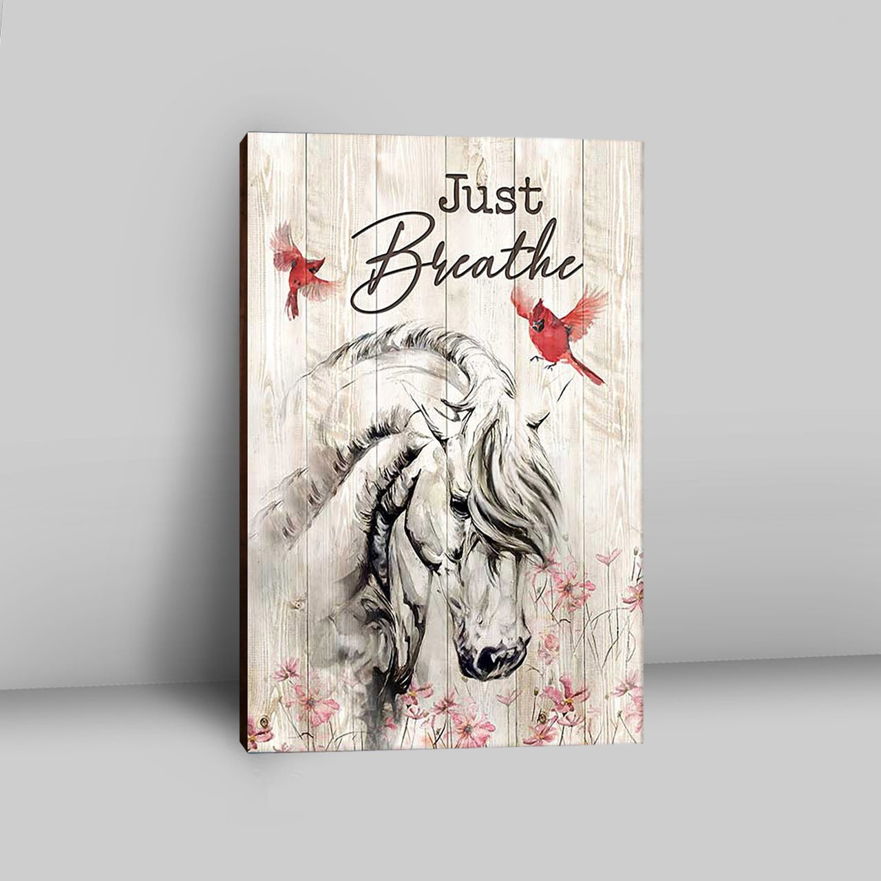 Just Breathe White Horse Red Cardinal Wall Art Canvas - Bible Verse Canvas Art - Christian Wall Art Home Decor