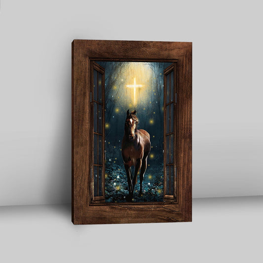 Horse Firefly Cross Wooden Window Canvas Art - Bible Verse Wall Art - Christian Inspirational Wall Decor