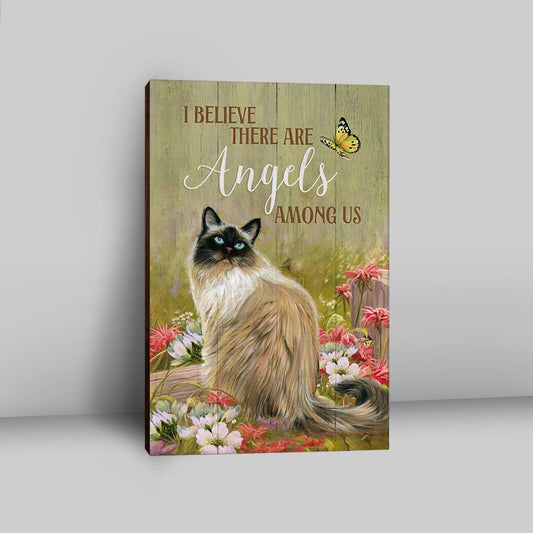 Cat Pink Flower Garden - I Believe There Are Angels Among Us Canvas Wall Art - Christian Canvas Prints