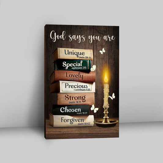 God Says You Are Book Vintage Bible Night Canvas Wall Art - Christian Canvas Prints - Bible Verse Canvas Art