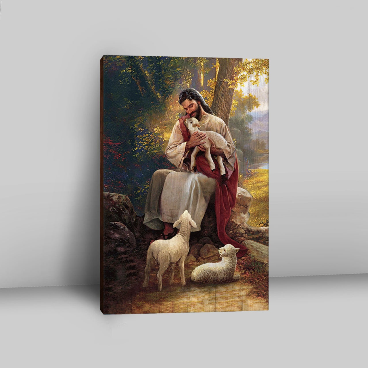 Jesus Hugs Lamb Of God Canvas Wall Art - Bible Verse Canvas Art - Inspirational Art - Christian Home Decor