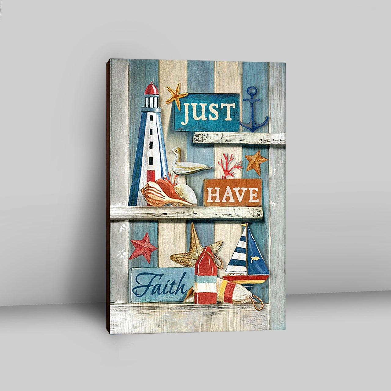 Just Have Faith Pretty Lighthouse Ocean Wall Art Canvas - Bible Verse Canvas Art - Christian Wall Art Home Decor